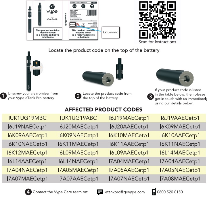 Vype eTank Pro Product Recall Information