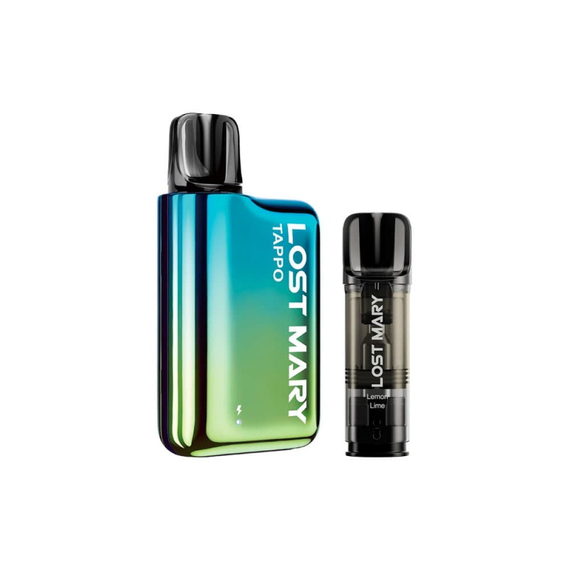 Lost Mary Tappo Rechargeable Blue Green Vape With Lemon Lime E-Liquid Pod