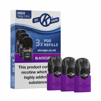 OK Vape Pod E-Cigarette 18mg Blackcurrant Refill Pods Saver Pack (10 Packs)