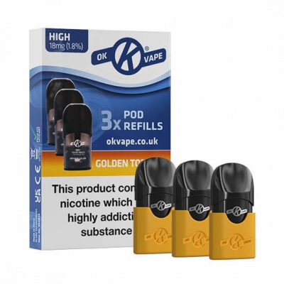 OK Vape Pod E-Cigarette 18mg Golden Tobacco Refill Pods Saver Pack (40 Packs)