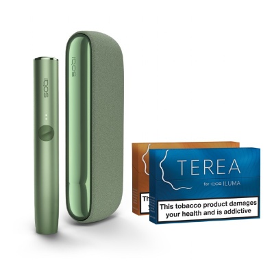 IQOS Iluma Heated Tobacco Device Starter Kit with Refills (Moss Green)