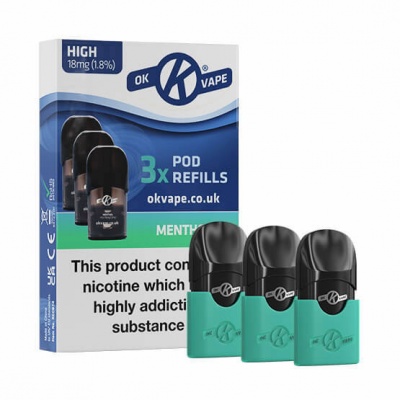 OK Vape Pod E-Cigarette 18mg Menthol Refill Pods Saver Pack (10 Packs)