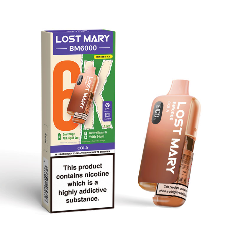 vape liquid refill kits Lost Mary BM6000 Cola Reusable Kit Closed Pod Pear Drop Lost Mary Colours:FRESH GREEN