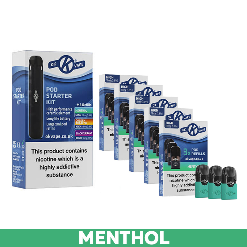 Nedsænkning Gurgle afstand OK Vape Pod Starter Kit and Menthol Refills - VapeMountain.com