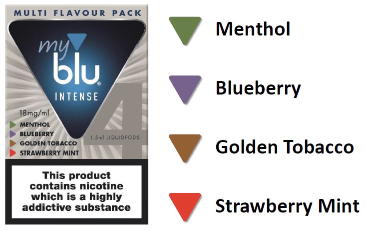 Intense Multi Flavour Pack includes four flavours Four Available Flavours