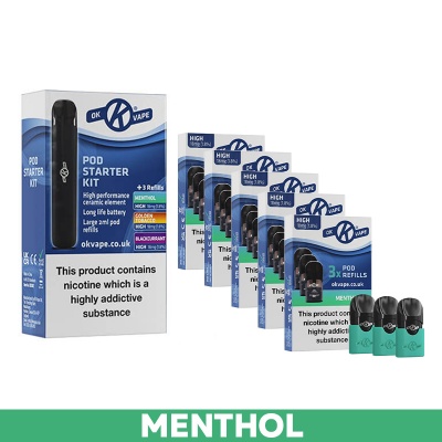 OK Vape Pod E-Cigarette Starter Kit and Menthol Refill Pods Saver Pack