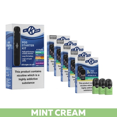 OK Vape Pod E-Cigarette Starter Kit and Mint Cream Refill Pods Saver Pack