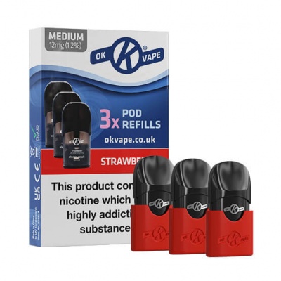 OK Vape Pod E-Cigarette 12mg Strawberry Refill Pods (10 Packs)