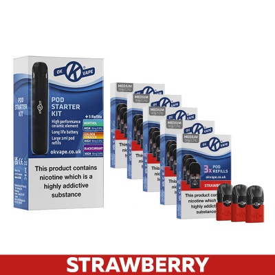 OK Vape Pod E-Cigarette Starter Kit and Strawberry Refill Pods Saver Pack