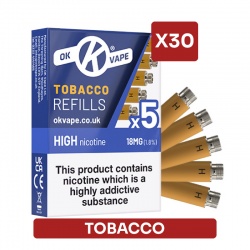 OK Vape E-Cigarette Tobacco Refill Cartridges Saver Pack (30 Packs)