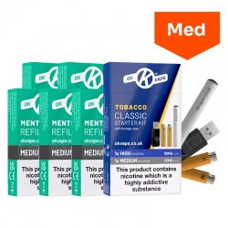 OK Vape Rechargeable E-Cigarette Starter Kit and Medium Strength Menthol Refill Cartridges Saver Pack