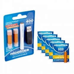 Nicolites Rechargeable Electronic Cigarette Starter Kit and Low Strength Tobacco Refill Cartridges Combo Pack