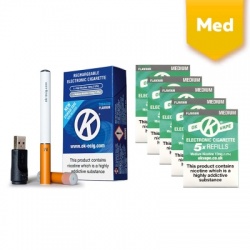 OK Vape Rechargeable E-Cigarette Starter Kit and Medium Strength Menthol Refill Cartridges Saver Pack