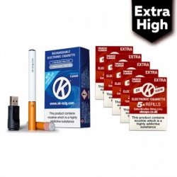 OK Vape Rechargeable E-Cigarette Starter Kit and Extra High Strength Tobacco Refill Cartridges Saver Pack