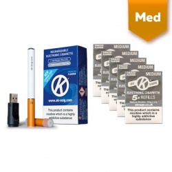 OK Vape Rechargeable E-Cigarette Starter Kit and Medium Strength Tobacco Refill Cartridges Saver Pack